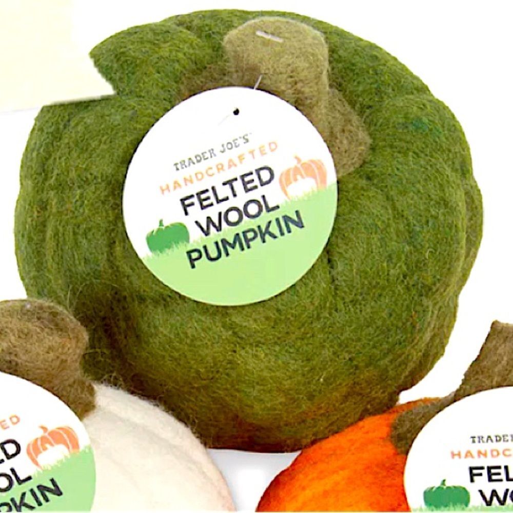 NWT Trader Joe’s Green Handcrafted Felted Wool Pumpkin